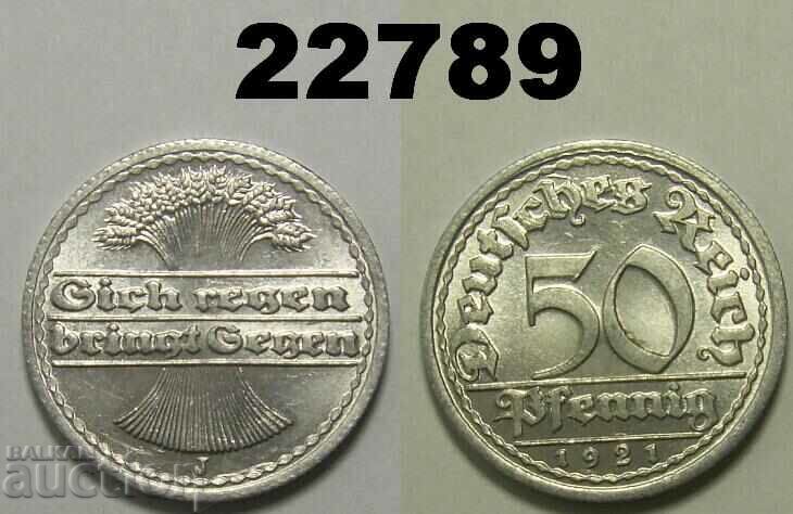 Germania 50 Pfennig 1921 J UNC Fine