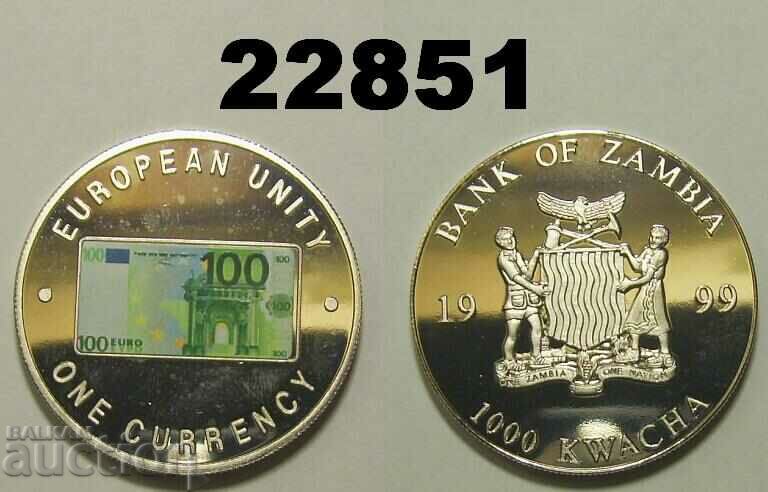 Замбия 1000 квача 1999 – 100 евро
