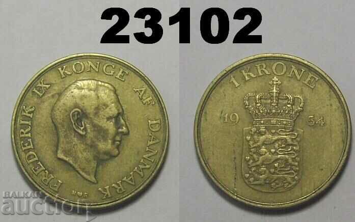 R! Denmark 1 kroner 1954 coin