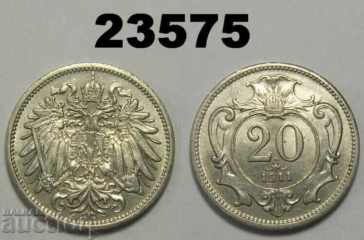 Austria 20 Heller 1911 Excellent