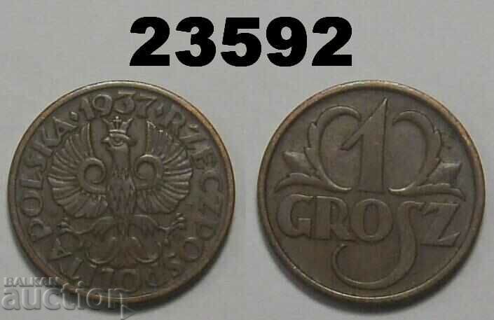 Полша 1 грош 1937 XF Отлична