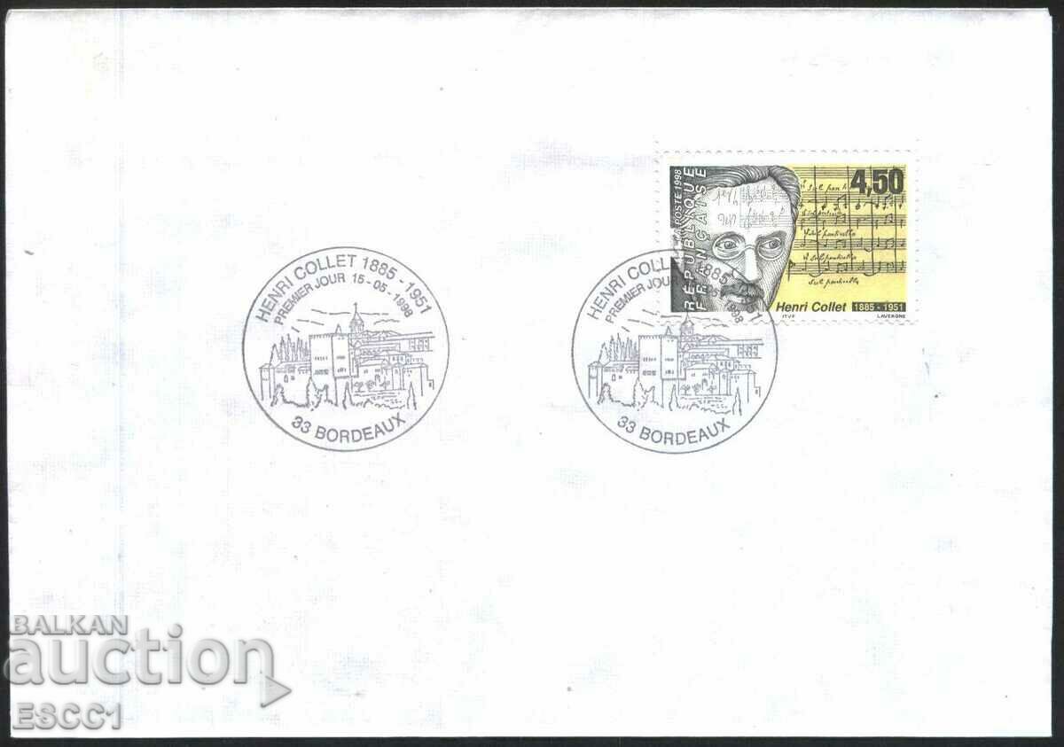 Envelope stamp special stamp Henri Collet composer 1998 France