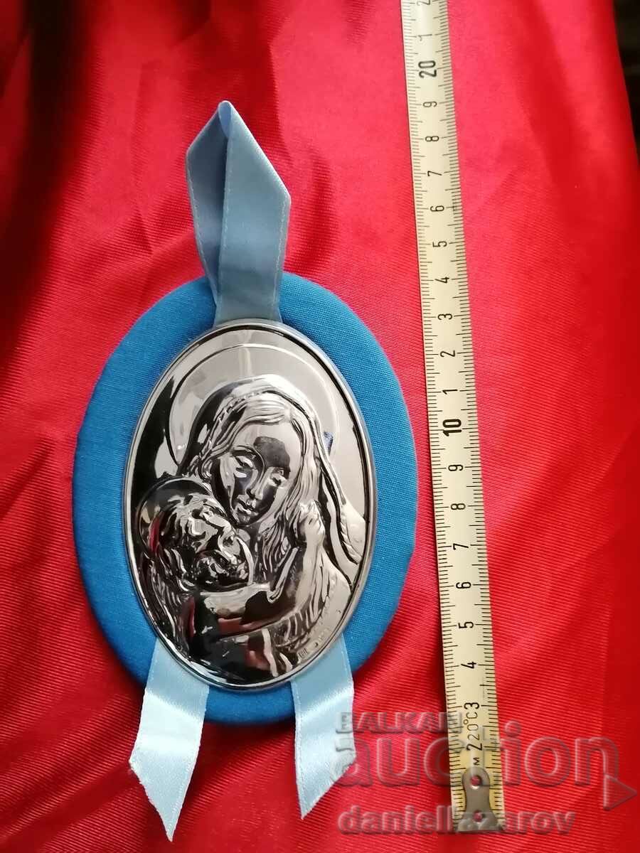 Italian SILVER Icon of the Virgin and Child, Silver 925 - 6 Italian SILVER Icon of the Virgin and Child, Silver 925 - 6