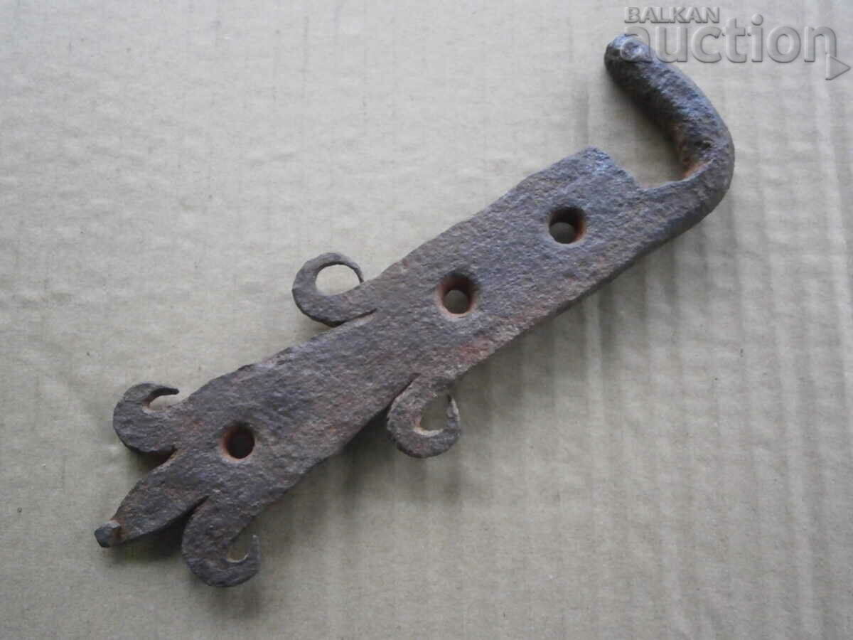 Auction  Old latch lock hook shackle wrought iron mandrel hinge