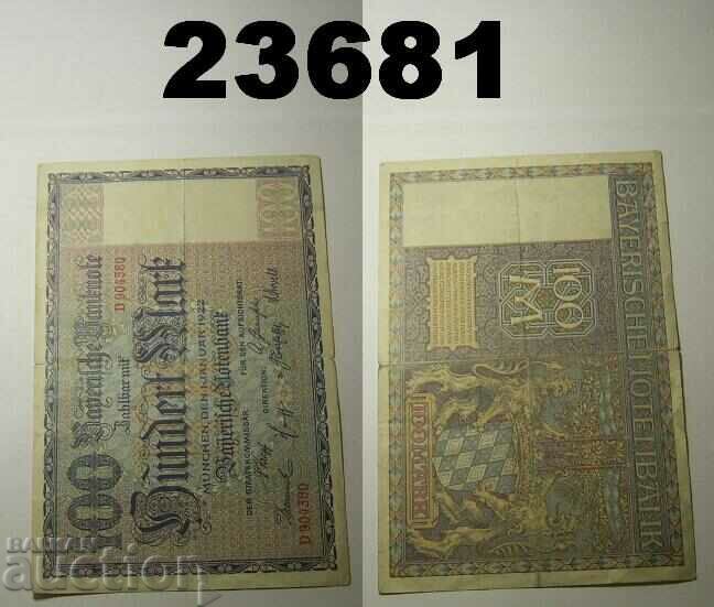 Germany 100 marks 1922 Bayerische Notebank