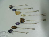 #*6687 old cocktail forks with semi-precious stones