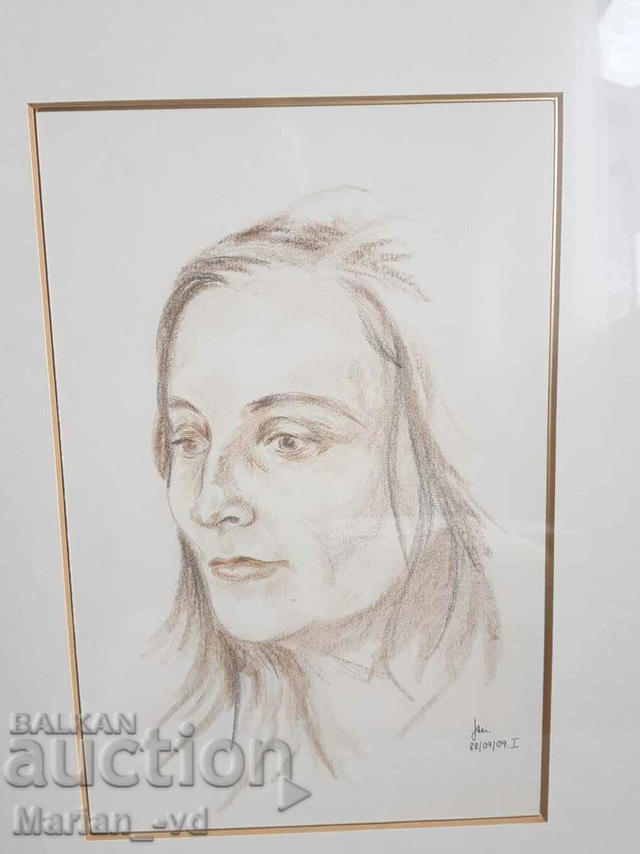 Auction Portrait drawn in crayon Auction Portrait drawn in crayon