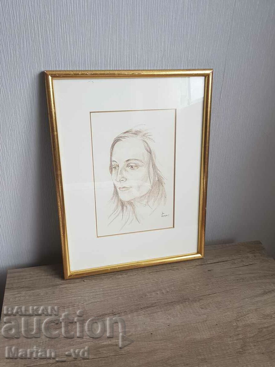 Portrait drawn in crayon