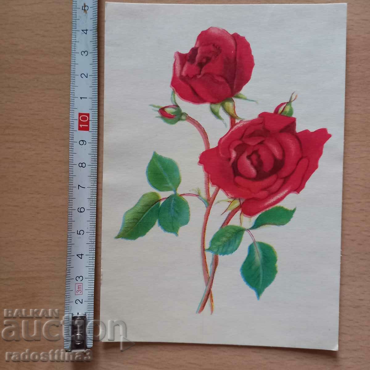 Картичка от соца рози СССР Postcard roses UDSSR
