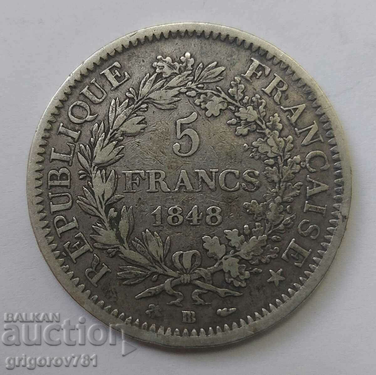 5 Φράγκα Ασήμι Γαλλία 1848 BB - Ασημένιο νόμισμα #89