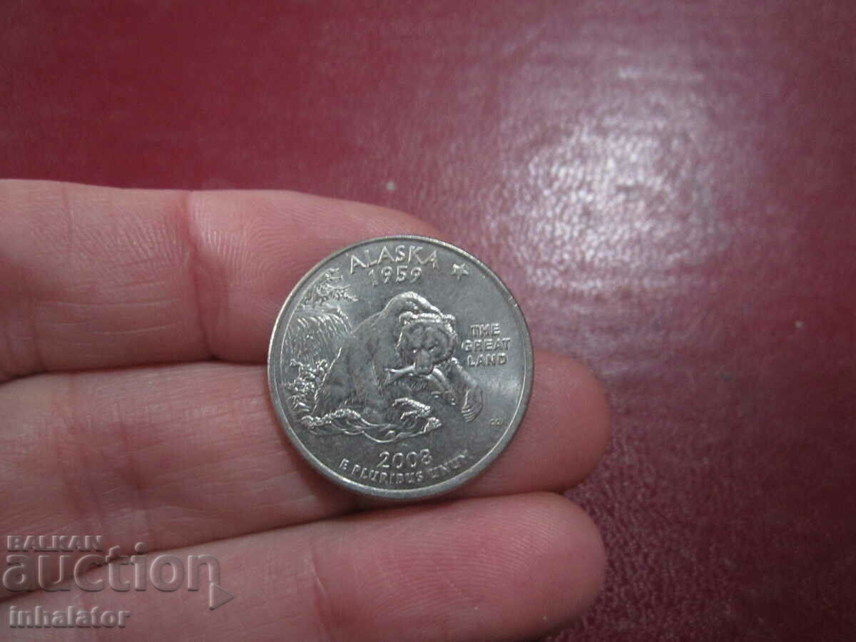 Аляска 25 цента САЩ 2008 год буква Р