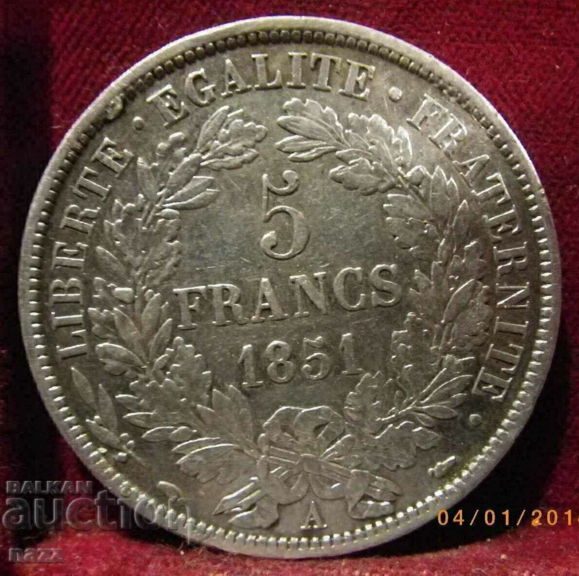 France 5 Francs 1851 A / Silver with price 140.00 BGN | € 71.58 France 5 Francs 1851 A / Silver with price 140.00 BGN | € 71.58