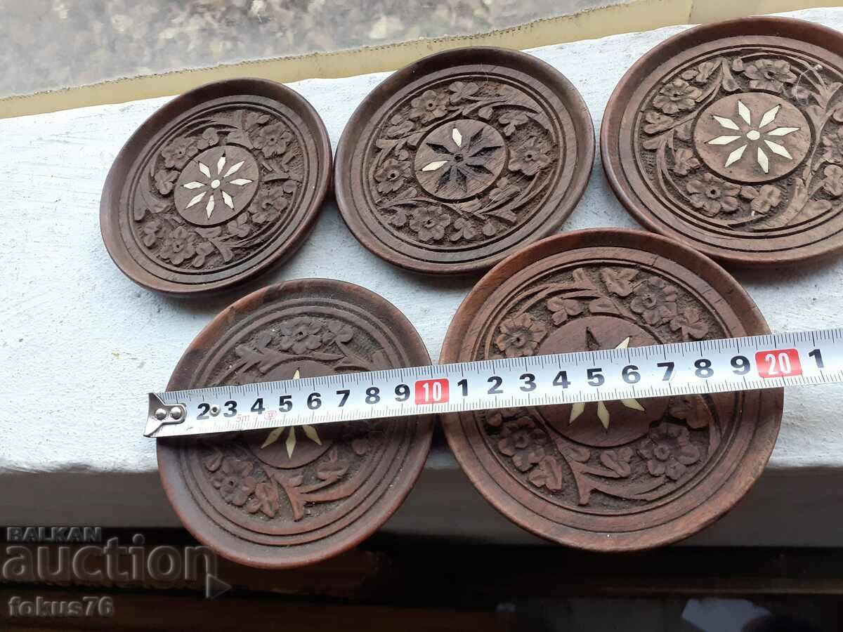 Παλιά ξύλινα σουβέρ σκάλισμα και φίλντισι - 6