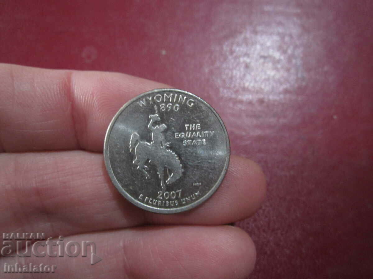 Уайоминг  25 цента САЩ 2007 год буква Р