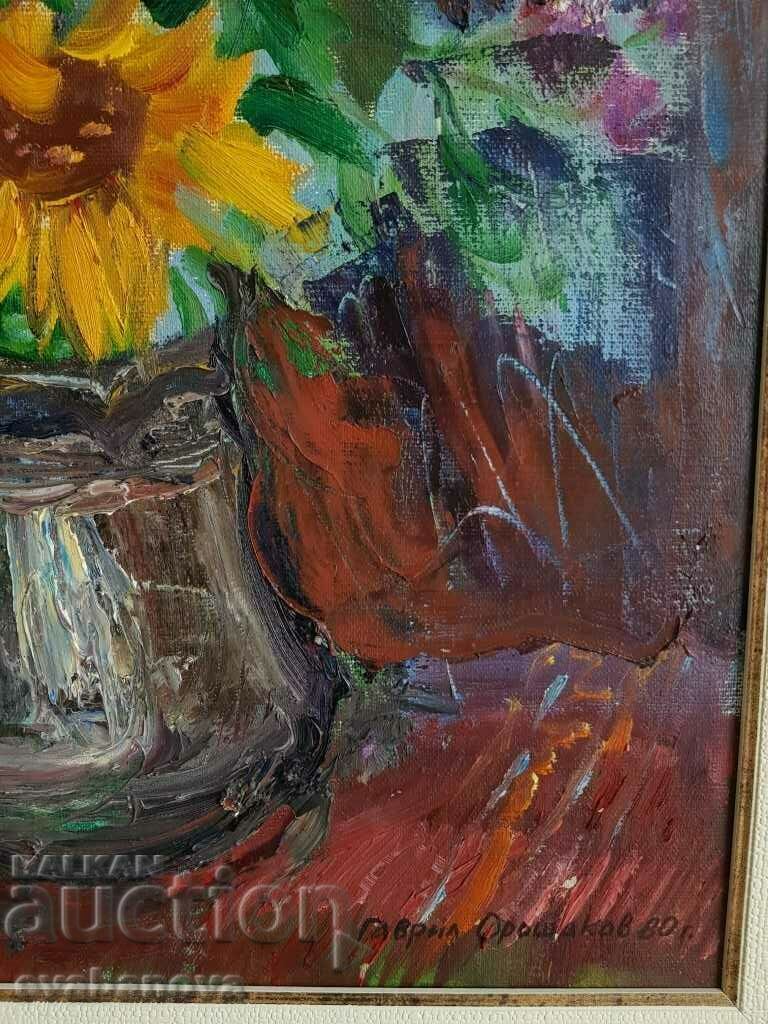 Ο Gavril Oroshakov όμορφη νεκρή φύση Sunflowers 1980. βούτυρο - 5 Ο Gavril Oroshakov όμορφη νεκρή φύση Sunflowers 1980. βούτυρο - 5