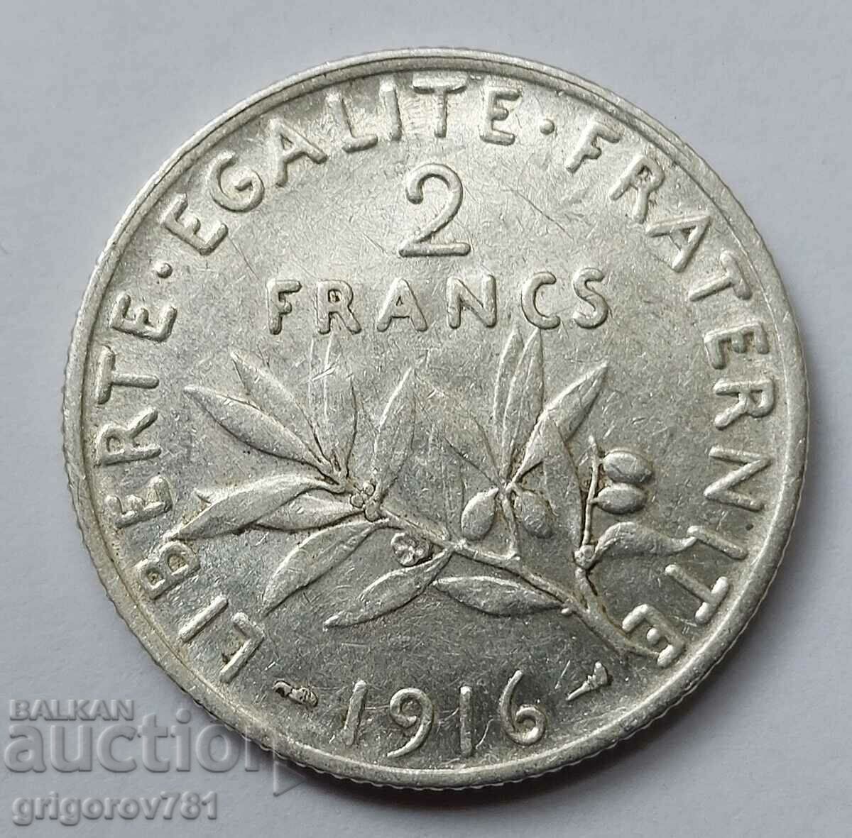 2 франка сребро Франция 1916 - сребърна монета #80