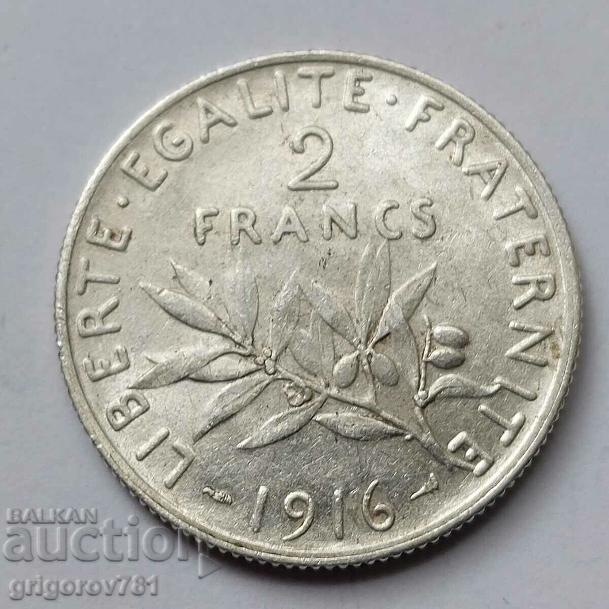 2 франка сребро Франция 1916 - сребърна монета #82
