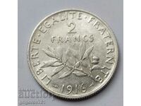 2 франка сребро Франция 1916 - сребърна монета #82