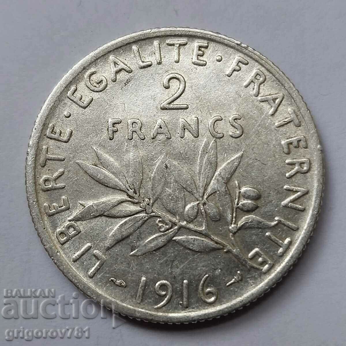2 франка сребро Франция 1916 - сребърна монета #84