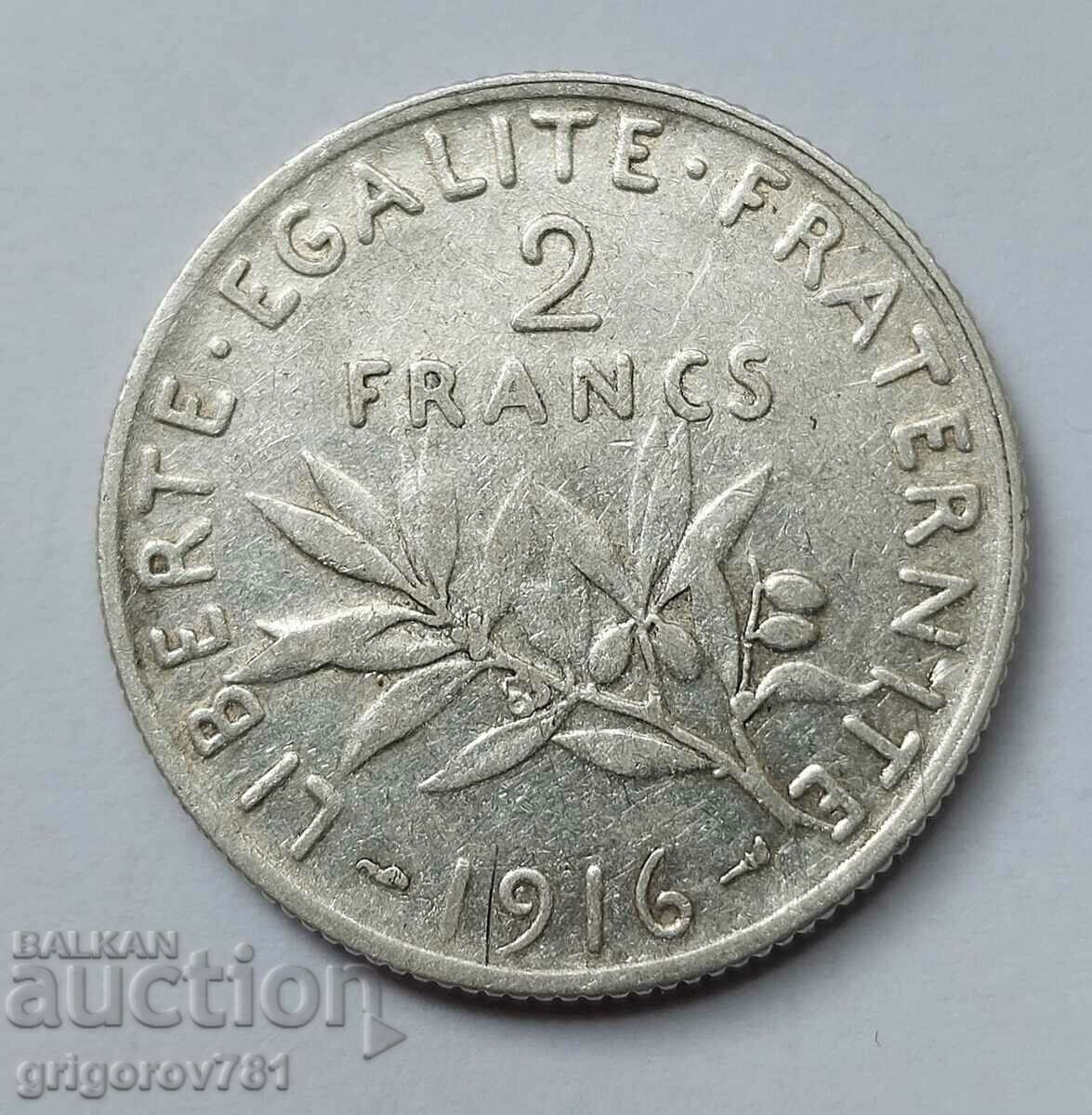 2 франка сребро Франция 1916 - сребърна монета #85