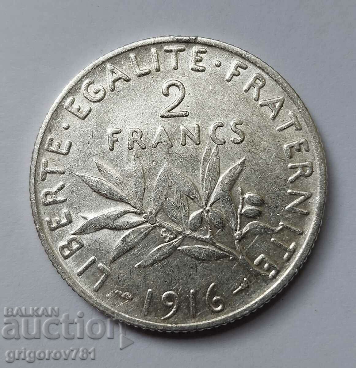 2 франка сребро Франция 1916 - сребърна монета #86