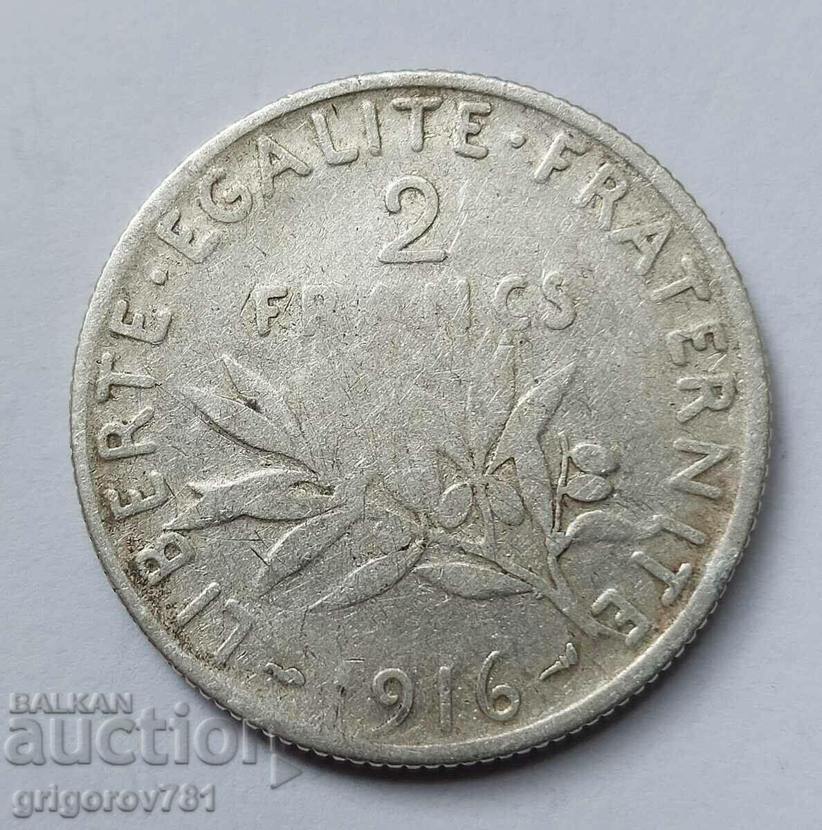 2 франка сребро Франция 1916 - сребърна монета #87
