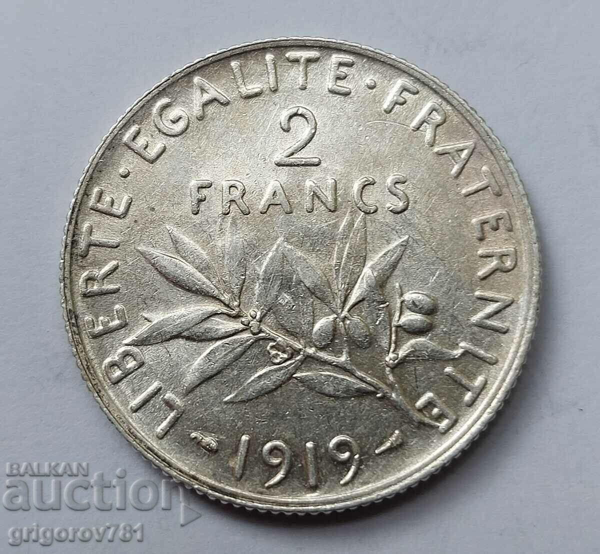 2 франка сребро Франция 1919 - сребърна монета #91