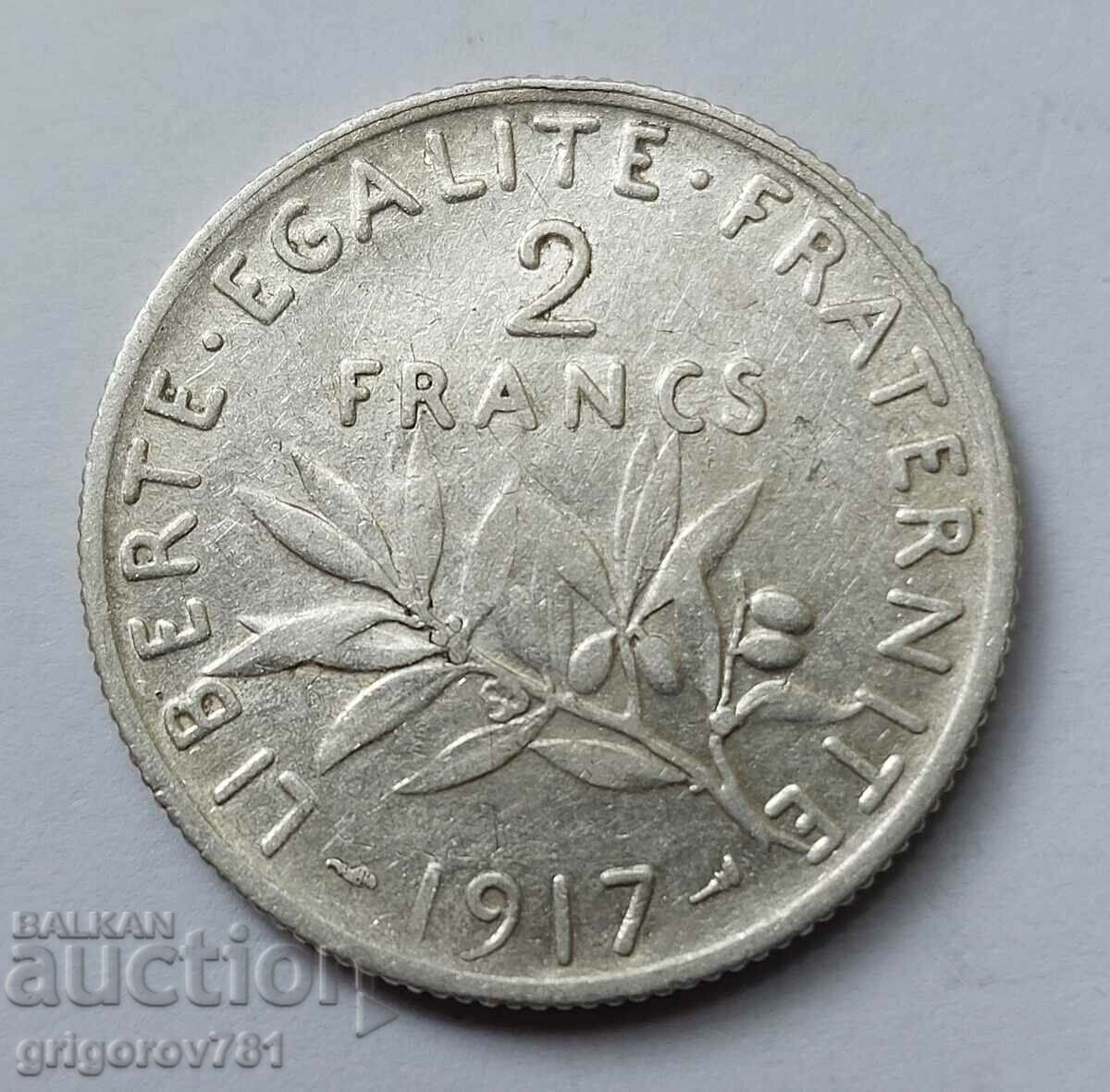2 франка сребро Франция 1917 - сребърна монета #93