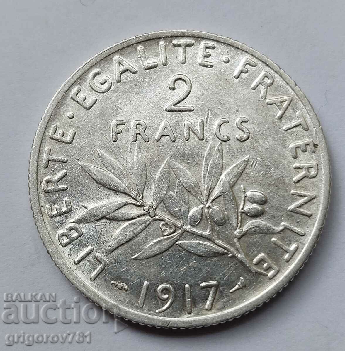 2 франка сребро Франция 1917 - сребърна монета #94