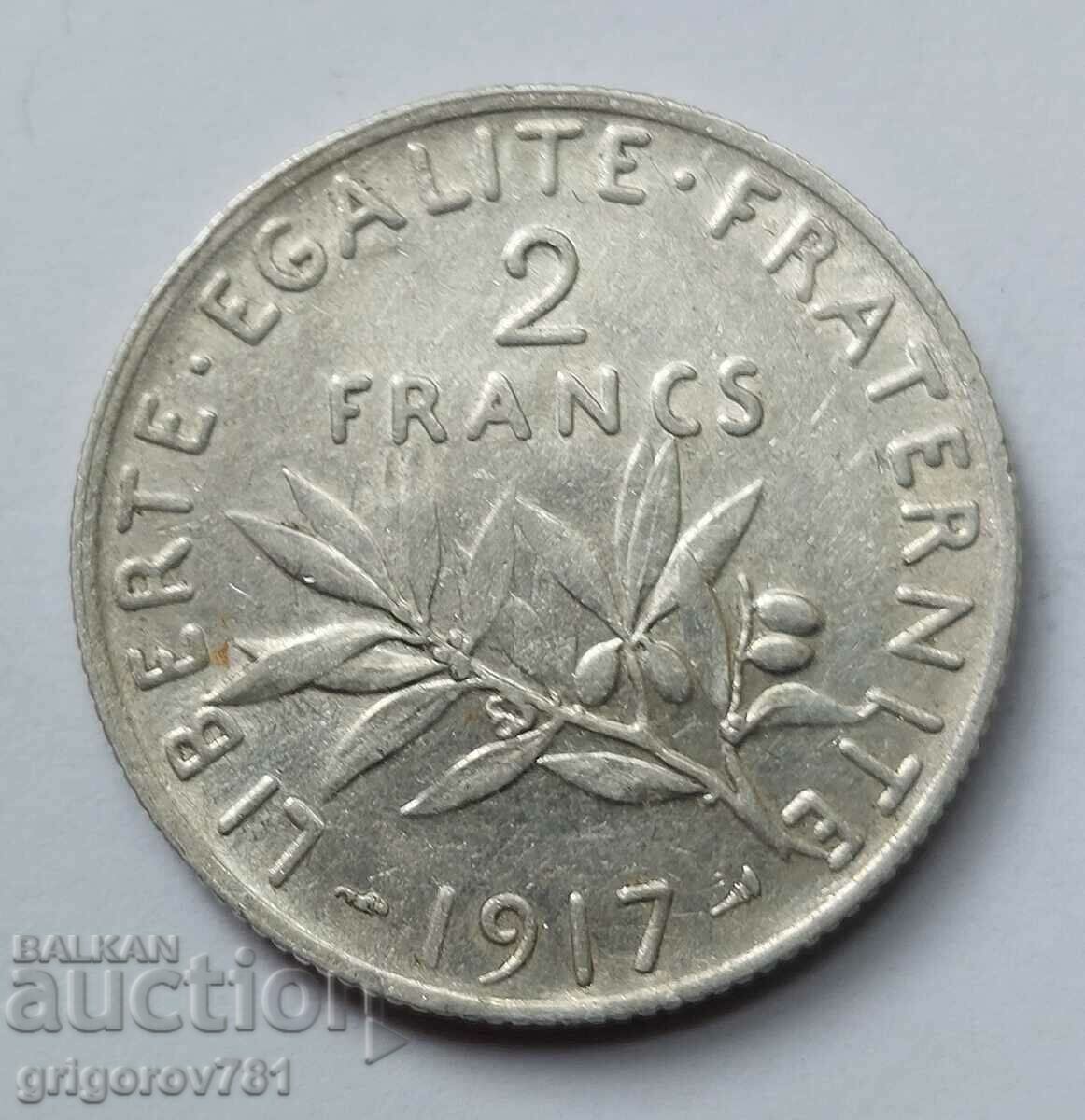 2 франка сребро Франция 1917 - сребърна монета #95