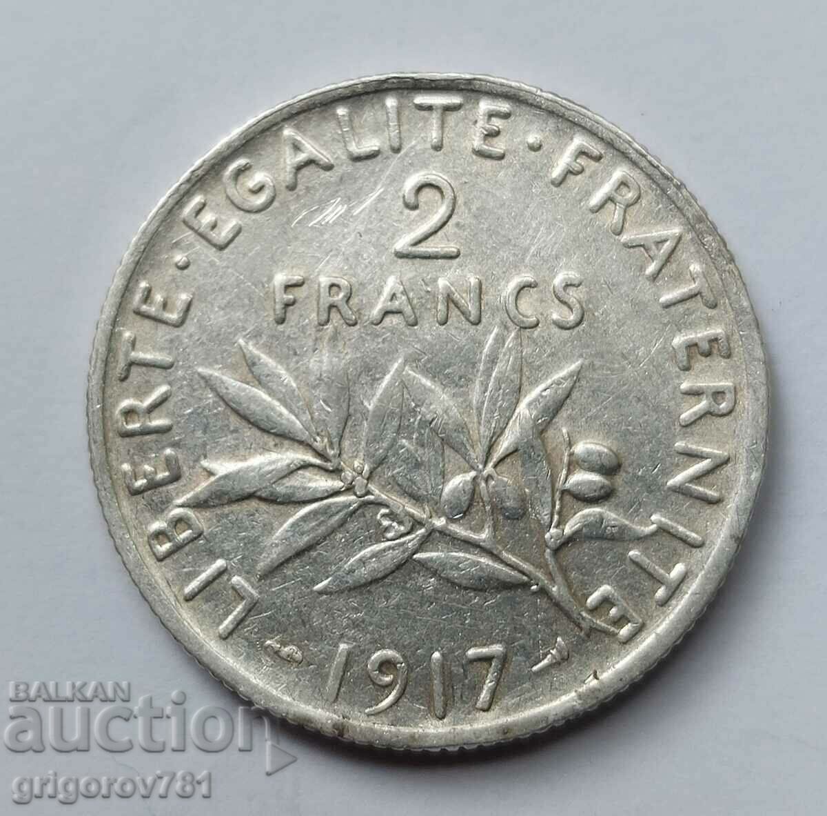 2 франка сребро Франция 1917 - сребърна монета #96