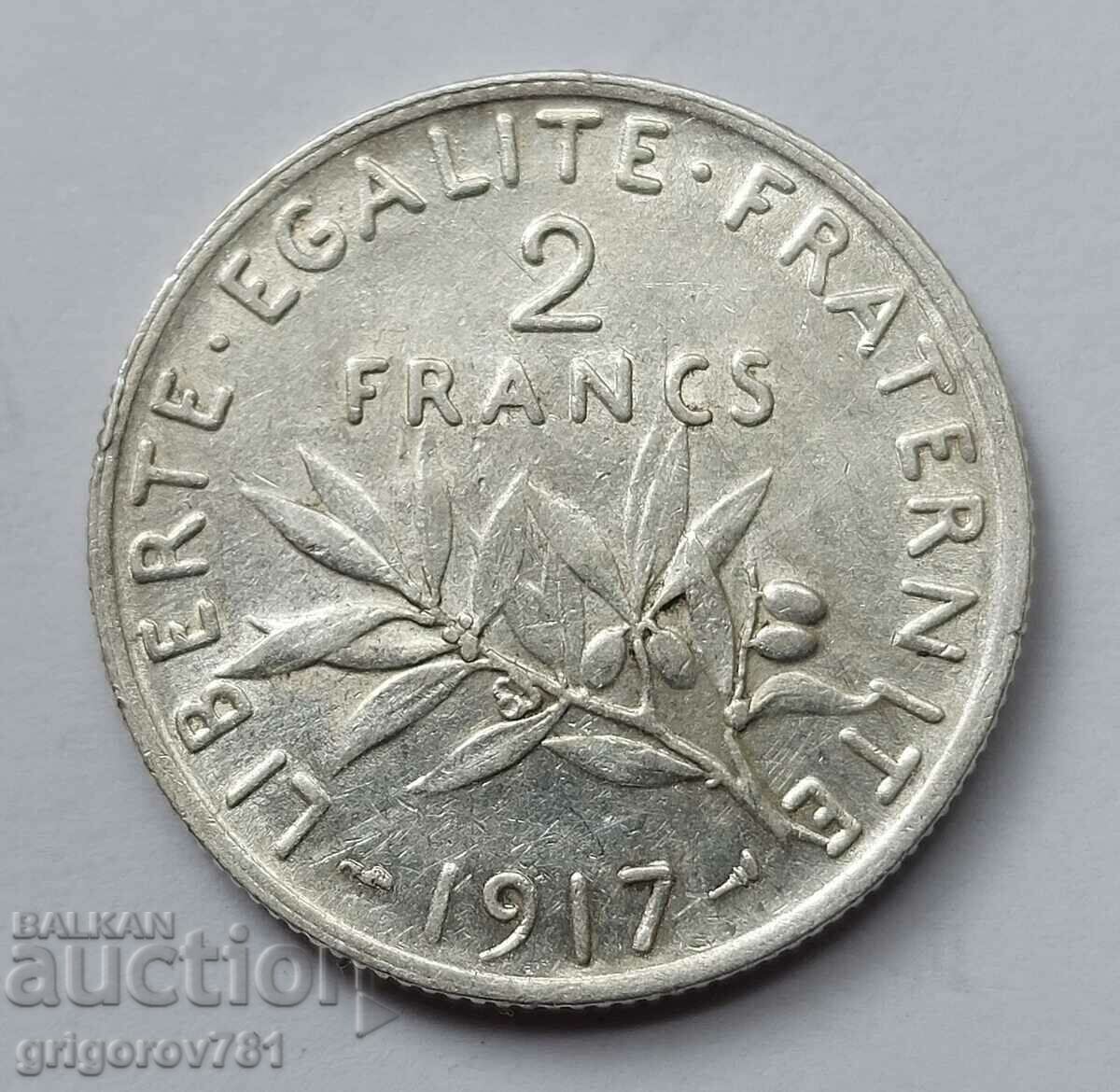 2 франка сребро Франция 1917 - сребърна монета #97