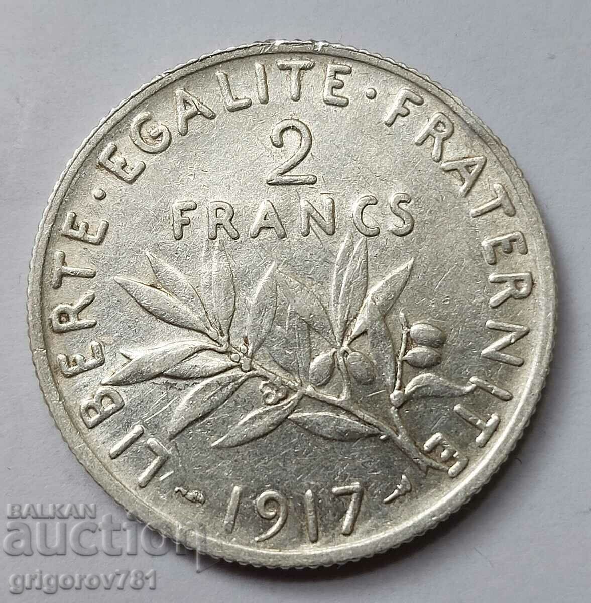 2 франка сребро Франция 1917 - сребърна монета #104
