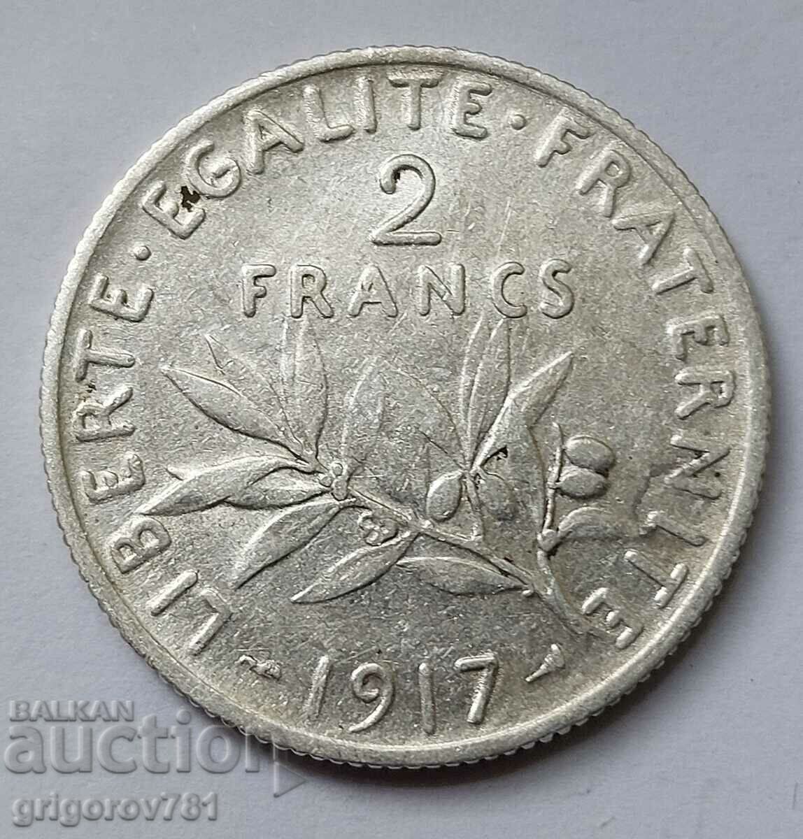 2 франка сребро Франция 1917 - сребърна монета #106