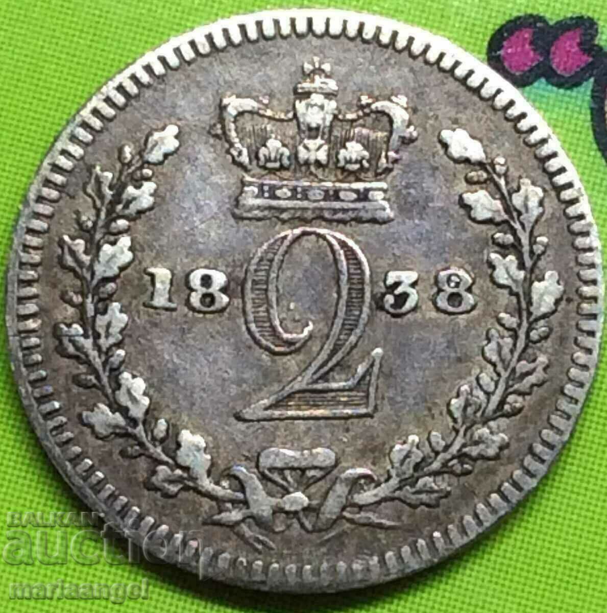 Great Britain 2 Pence 1838 Maundy Young Victoria 2