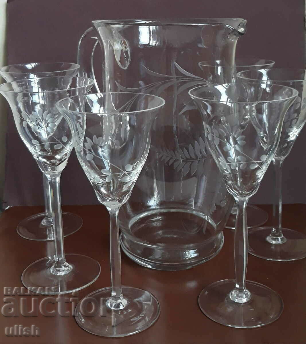 Retro crystal wine set 6 glasses + jug