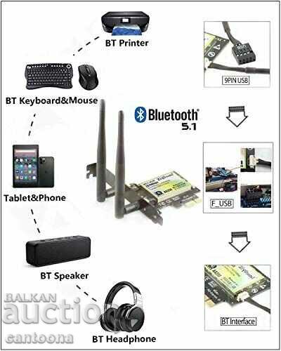 Auction WiFi 6 card PCIe, 3000Mbps, Bluetooth 5.1, Intel AX200 Auction WiFi 6 card PCIe, 3000Mbps, Bluetooth 5.1, Intel AX200
