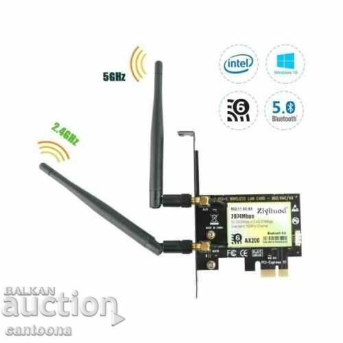 Delivery of WiFi 6 card PCIe, 3000Mbps, Bluetooth 5.1, Intel AX200 Delivery of WiFi 6 card PCIe, 3000Mbps, Bluetooth 5.1, Intel AX200