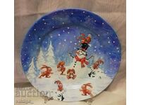 Сувенирна коледна чиния със Снежен човек