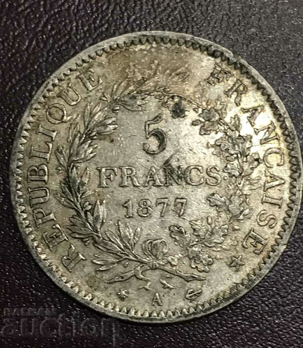France 5 Francs 1877 Paris Silver Hercules