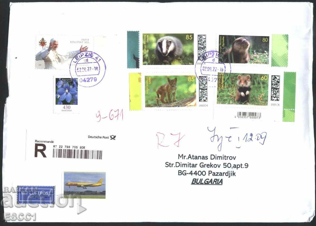 Traveled envelope with stamps Fauna 2020 2021 2022 Pope 2007 Germany