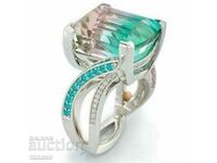 Ring with zircon and aquamarine, polished silver