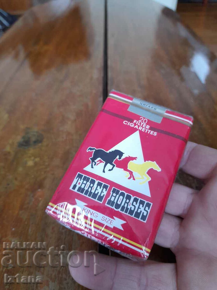 An old pack of Three Horses cigarettes with price 50.00 BGN | € 25.56