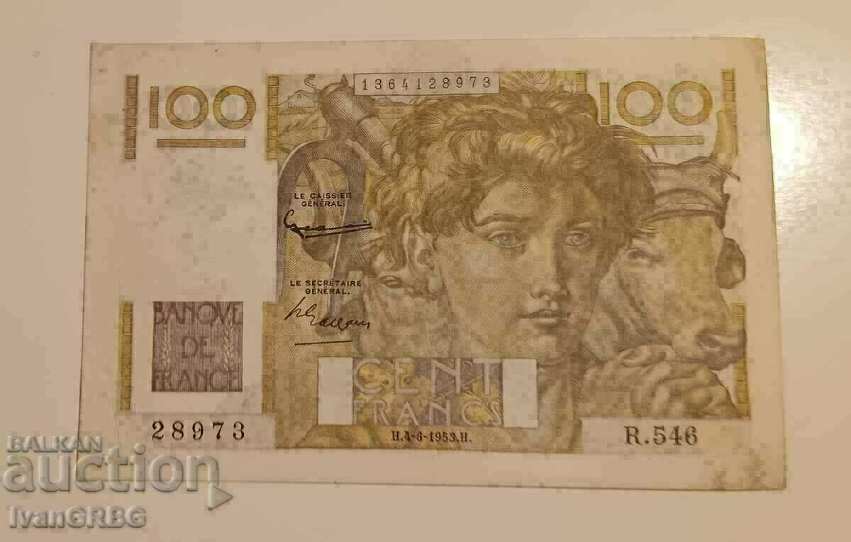 100 franci Franța 1953 bancnotă franceză Franța