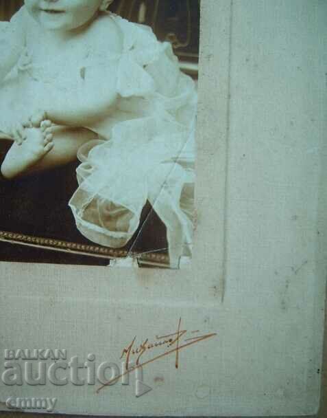 Old photo cardboard baby girl, signed - Mihailov with price 14.00 BGN | € 7.16 Old photo cardboard baby girl, signed - Mihailov with price 14.00 BGN | € 7.16