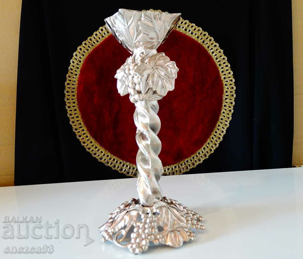 Silver-plated candlestick, vines, grapes, 880g. with price 119.00 BGN | € 60.84 Silver-plated candlestick, vines, grapes, 880g. with price 119.00 BGN | € 60.84
