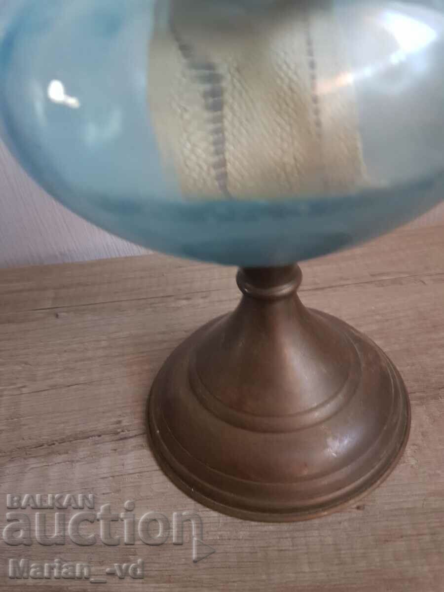 Delivery of Old gas French table lamp blue glass Delivery of Old gas French table lamp blue glass