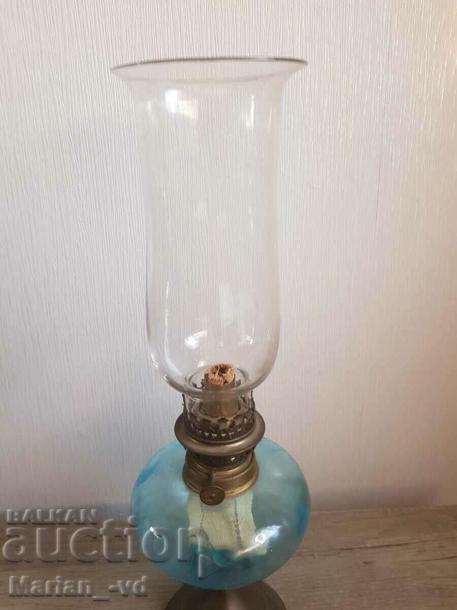 Old gas French table lamp blue glass - 5 Old gas French table lamp blue glass - 5