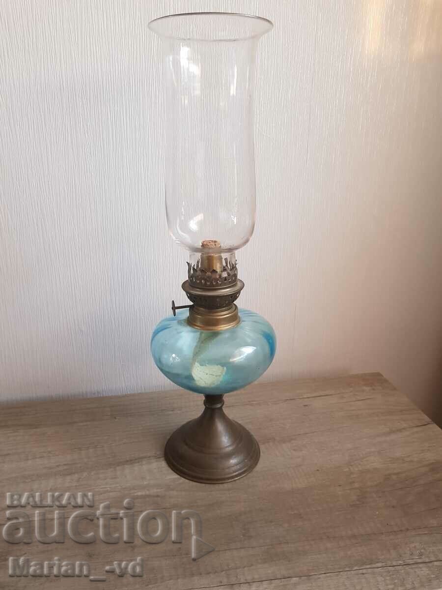 Old gas French table lamp blue glass