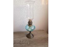 Veche lampă de masă franceză cu gaz din sticlă albastră